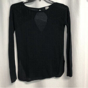 Calia Black Cotton Cashmere Blend Mesh Peek Hole Back Sweater. XS